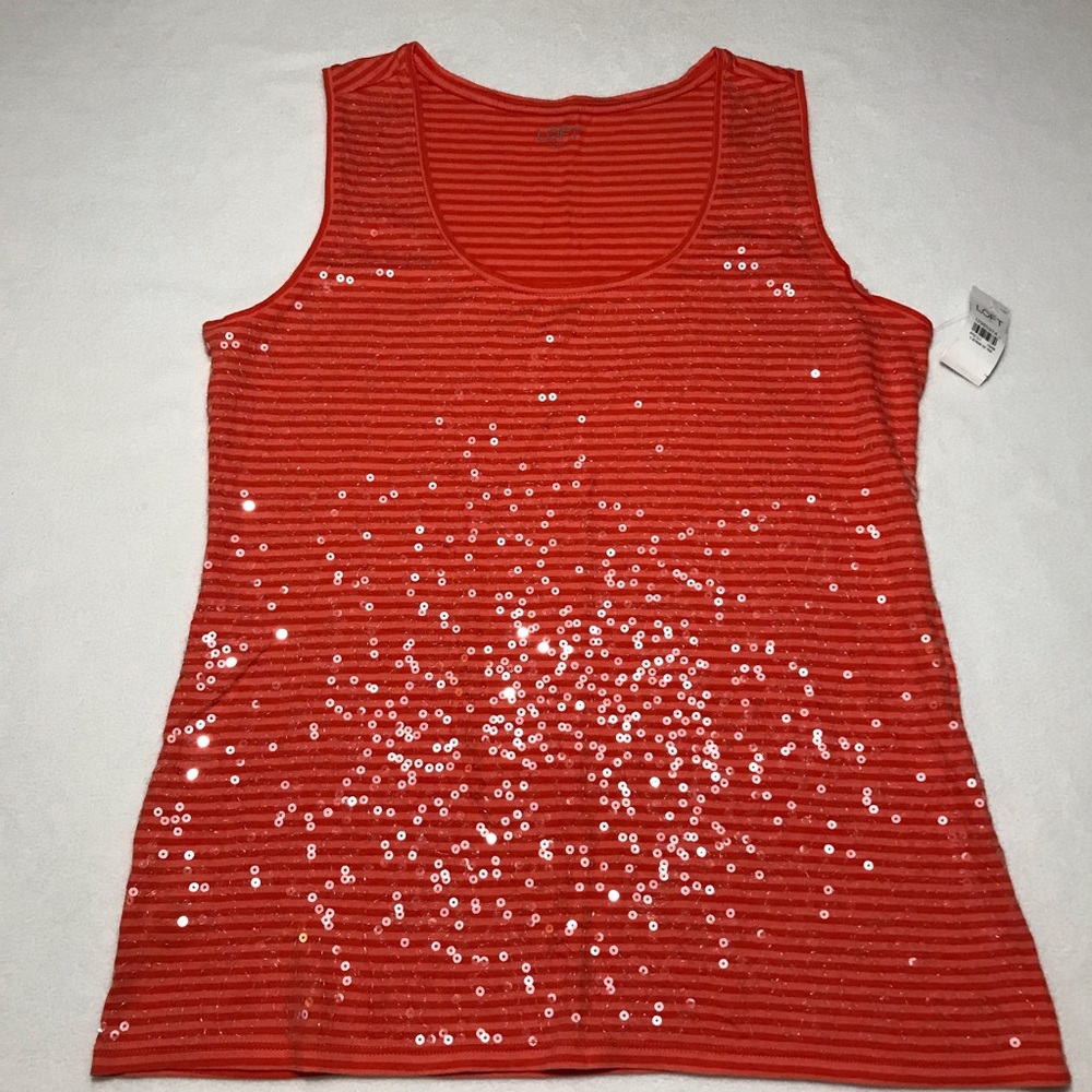 LOFT - Orange Sequin Tank - M